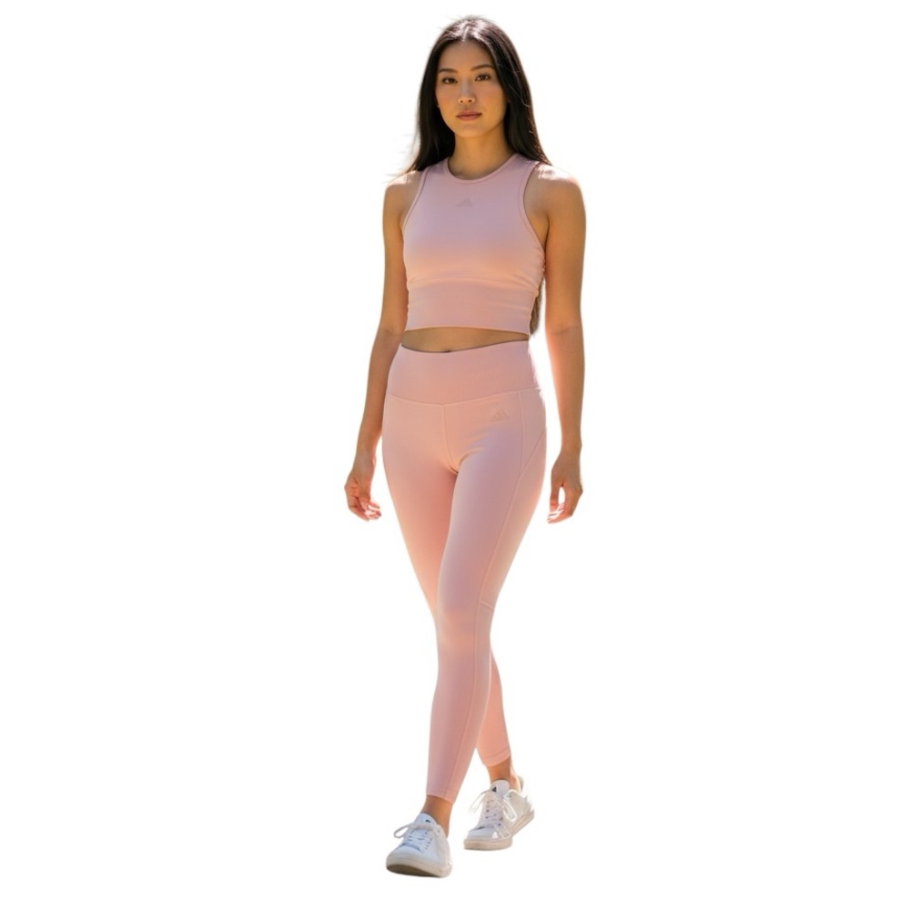Adidas activewear set legging and crewneck crop top light pink size small women